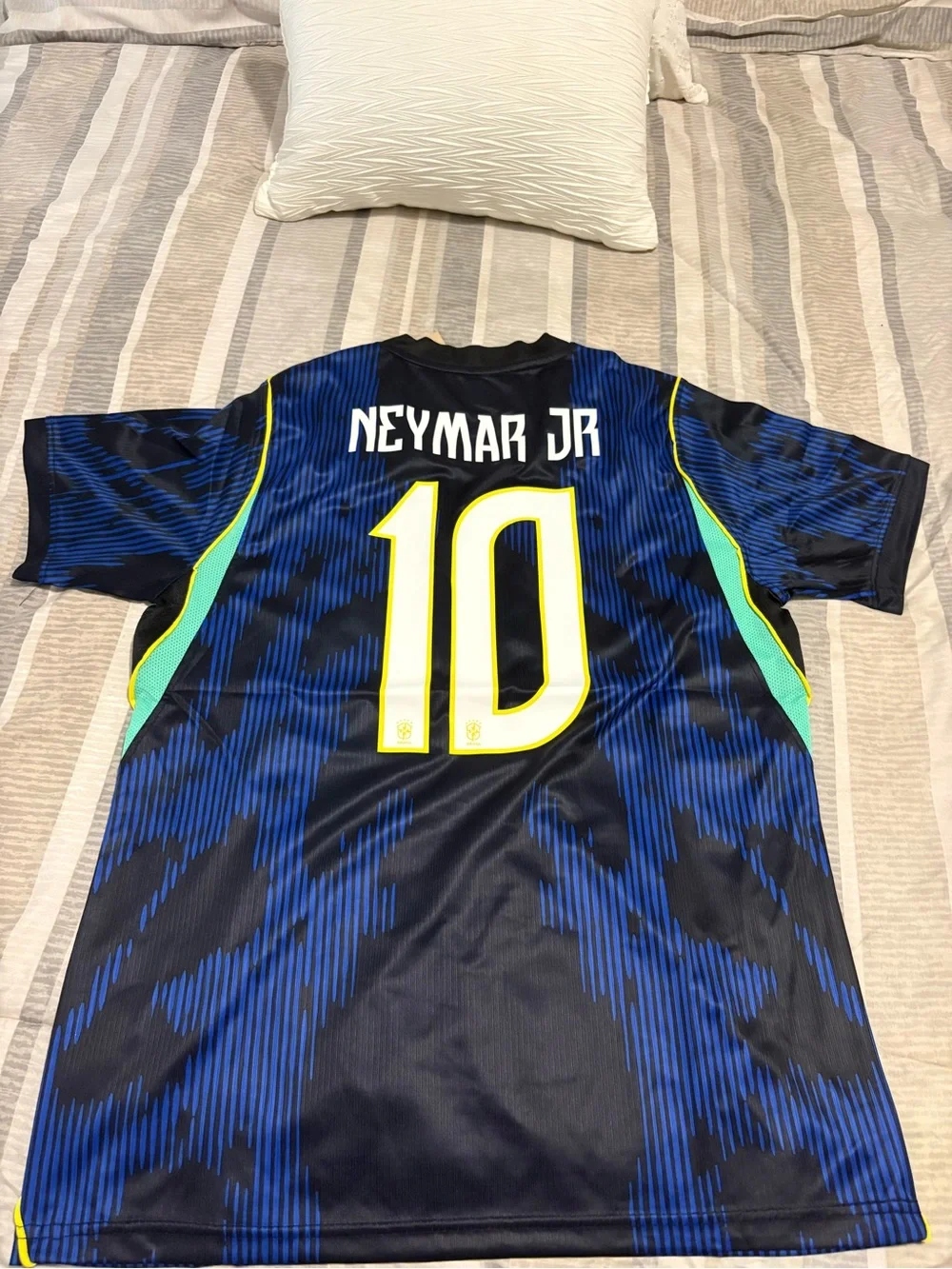 Jordan Brazil #10 Away Soccer Jersey — Blue & Black with Yellow Accents
